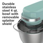 Hamilton Beach Electric Stand Mixer, 4 Quarts, Dough Hook, Flat Beater Attachments, Splash Guard 7 Speeds with Whisk, Aqua