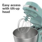 Hamilton Beach Electric Stand Mixer, 4 Quarts, Dough Hook, Flat Beater Attachments, Splash Guard 7 Speeds with Whisk, Aqua
