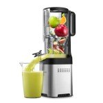 AMZCHEF Cold Press Juicer, Juicer Machines - 5.2" Large Feed Chute for Whole Fruits & Vegetables, Stainless Steel Slow Masticating Juicer Easy to Clean, Large Auger, Double Strainers, Silver