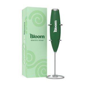Bloom Nutrition Milk Frother, Hand Mixer, Electric, Handheld Drink Stirrer, Frothing Wand, Foam Maker for Coffee, Matcha, Protein, Greens, Stainless Steel, Battery Operated, Includes Whisk Stand