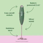 Bloom Nutrition Milk Frother, Hand Mixer, Electric, Handheld Drink Stirrer, Frothing Wand, Foam Maker for Coffee, Matcha, Protein, Greens, Stainless Steel, Battery Operated, Includes Whisk Stand