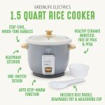 GreenLife 6-Cup Rice Cooker Steamer, PFAS Free Removable Ceramic Nonstick Pot, Auto Presets, Wood Print Handle, Keep Warm Function, One Touch Design, Dishwasher Safe, Measuring Cup, Rice Paddle, Quartz Grey