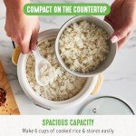 GreenLife 6-Cup Rice Cooker Steamer, PFAS Free Removable Ceramic Nonstick Pot, Auto Presets, Wood Print Handle, Keep Warm Function, One Touch Design, Dishwasher Safe, Measuring Cup, Rice Paddle, Quartz Grey