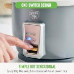 GreenLife 6-Cup Rice Cooker Steamer, PFAS Free Removable Ceramic Nonstick Pot, Auto Presets, Wood Print Handle, Keep Warm Function, One Touch Design, Dishwasher Safe, Measuring Cup, Rice Paddle, Quartz Grey