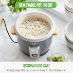 GreenLife 6-Cup Rice Cooker Steamer, PFAS Free Removable Ceramic Nonstick Pot, Auto Presets, Wood Print Handle, Keep Warm Function, One Touch Design, Dishwasher Safe, Measuring Cup, Rice Paddle, Quartz Grey