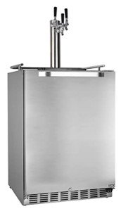 HCK 24 inch Outdoor Beverage Refrigerator & Full Size Kegerator 2 in 1, Keg Beer Cooler with 3 taps, Complete Accessories, Digital Control, Auto Defrost and Reversible Stainless Steel Door