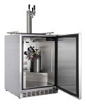 HCK 24 inch Outdoor Beverage Refrigerator & Full Size Kegerator 2 in 1, Keg Beer Cooler with 3 taps, Complete Accessories, Digital Control, Auto Defrost and Reversible Stainless Steel Door