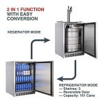 HCK 24 inch Outdoor Beverage Refrigerator & Full Size Kegerator 2 in 1, Keg Beer Cooler with 3 taps, Complete Accessories, Digital Control, Auto Defrost and Reversible Stainless Steel Door