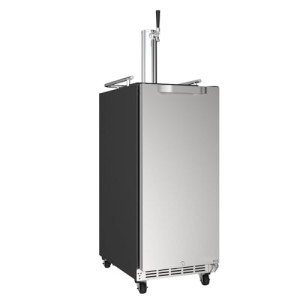 HCK 15 inch Kegerator, 2 in 1 Outdoor Beer Cooler with Shelves, Built-in Undercounter Refrigerator, Stainless Steel Door, Complete Accessories, Single Tap Draft Beer Keg Dispenser for Patio & Home Bar