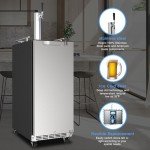 HCK 15 inch Kegerator, 2 in 1 Outdoor Beer Cooler with Shelves, Built-in Undercounter Refrigerator, Stainless Steel Door, Complete Accessories, Single Tap Draft Beer Keg Dispenser for Patio & Home Bar