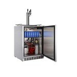 HCK 24 inch Outdoor Beverage Refrigerator & Full Size Kegerator 2 in 1, Keg Beer Cooler with 3 taps, Complete Accessories, Digital Control, Auto Defrost and Reversible Stainless Steel Door