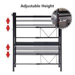 Adjustable Microwave Stand, 3-Tier Microwave Oven Rack with 9 Hooks, Roll Holder and Cutting Board Stand for Kitchen Shelves Counter Top Organizer, Holds 180lbs Bakers Racks for Kitchens (Black)