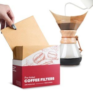 Brew Choice Pre-folded Natural Unbleached Coffee Filters - 100 Count, Compatible with CHEMEX Pour-Over Coffee Makers