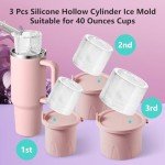 TPPICK 3Pcs Ice Cube Tray for Stanley Ice Mold Tumbler 30&40 Oz, Silicone Ice Mold with Lid & for Freezer Cocktails, Whiskey, Drinks, Coffee, Easy Fill and Release Ice Maker