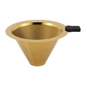 Small Size Pour Over Coffee Dripper CAMPINGLIFE Reusable Stainless Steel Coffee Filter Paperless Metal Fine Mesh Coffee and Tea Strainer Portable Single Cup Coffee Maker (Gold)