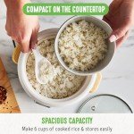 GreenLife 6-Cup Rice Cooker Steamer, PFAS Free Removable Ceramic Nonstick Pot, Auto Presets, Wood Print Handle, Keep Warm Function, One Touch Design, Dishwasher Safe, Measuring Cup, Rice Paddle, Cream