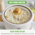 GreenLife 6-Cup Rice Cooker Steamer, PFAS Free Removable Ceramic Nonstick Pot, Auto Presets, Wood Print Handle, Keep Warm Function, One Touch Design, Dishwasher Safe, Measuring Cup, Rice Paddle, Cream