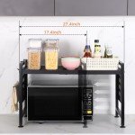 Adjustable 2-Tier Microwave Oven Rack with Hooks