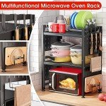 Heavy-Duty Adjustable Microwave Stand with Hooks