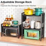 Heavy-Duty Adjustable Microwave Stand with Hooks