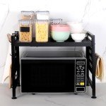 Adjustable 2-Tier Microwave Oven Rack with Hooks