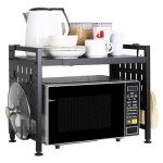 Adjustable 2-Tier Microwave Oven Rack with Hooks