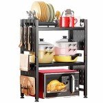 Heavy-Duty Adjustable Microwave Stand with Hooks