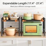 Adjustable 2-Tier Microwave Stand with Hooks and Holders