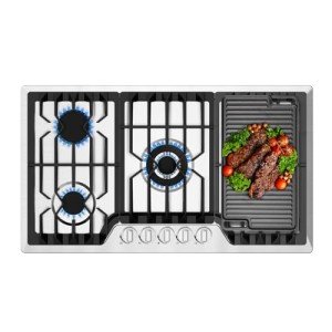 36" Stainless Steel Gas Cooktop with Griddle