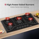 36" Gas Cooktop with 5 Burners and Safety Features