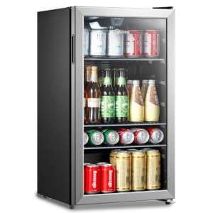 Midea 115-Can Adjustable Beverage Refrigerator, Silver