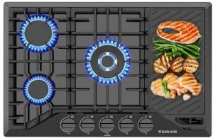 30" Black Gas Cooktop with Griddle and 5 Burners