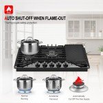 30" Black Gas Cooktop with Griddle and 5 Burners