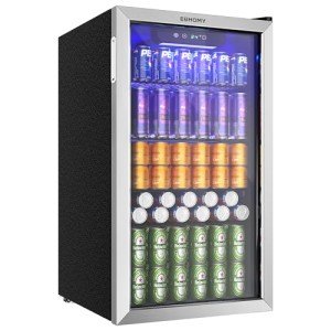 EUHOMY 126 Can Beverage Refrigerator with Glass Door