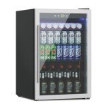Erivess 4.5 Cubic Feet Mini Fridge, 145 Can Freestanding Beverage Refrigerator with Glass Front Door for Soda, Beer Under Counter Drink Dispenser with Adjustable Shelves and Digital Display(Silver)