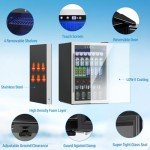 Erivess 4.5 Cubic Feet Mini Fridge, 145 Can Freestanding Beverage Refrigerator with Glass Front Door for Soda, Beer Under Counter Drink Dispenser with Adjustable Shelves and Digital Display(Silver)