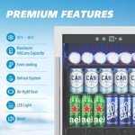 Erivess 4.5 Cubic Feet Mini Fridge, 145 Can Freestanding Beverage Refrigerator with Glass Front Door for Soda, Beer Under Counter Drink Dispenser with Adjustable Shelves and Digital Display(Silver)