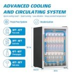 Erivess 4.5 Cubic Feet Mini Fridge, 145 Can Freestanding Beverage Refrigerator with Glass Front Door for Soda, Beer Under Counter Drink Dispenser with Adjustable Shelves and Digital Display(Silver)