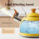 ROCKURWOK Tea Kettle, Tea Pot with Cool Touch Ergonomic Handle, Tea Kettle Food Grade Stainless Steel, Tea Kettle Stovetop, Kettle Teapot, Whistling Tea Kettle, Small Tea Kettle, 1.6 Quart (Yellow)