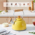 ROCKURWOK Tea Kettle, Tea Pot with Cool Touch Ergonomic Handle, Tea Kettle Food Grade Stainless Steel, Tea Kettle Stovetop, Kettle Teapot, Whistling Tea Kettle, Small Tea Kettle, 1.6 Quart (Yellow)