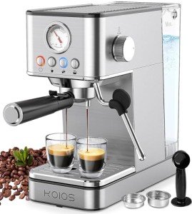 KOIOS Espresso Machines, Upgraded 1200W Espresso Maker with Foaming Steam Wand, 20 Bar Semi-Automatic Steam Espresso Coffee Maker for home, Cappuccino & Latte Machine with 58oz Removable Water Tank