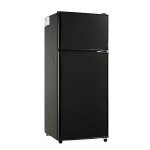 EUASOO KB FLS-80-Black 3.5Cu.Ft Compact, Small Refrigerator with Freezer, Retro Fridge with Dual Door, 7 Level Adjustable Thermostat for Garage, Dorm,Bedroom, Office, Apartment, Black