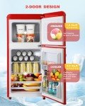 EUASOO 3.5 Cu.Ft Compact Refrigerator, Retro Fridge with Dual Door, Small Refrigerator with freezer,7 Level Adjustable Thermostat for Garage, Dorm,Bedroom, Office, Apartment-Red