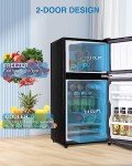 EUASOO KB FLS-80-Black 3.5Cu.Ft Compact, Small Refrigerator with Freezer, Retro Fridge with Dual Door, 7 Level Adjustable Thermostat for Garage, Dorm,Bedroom, Office, Apartment, Black