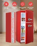 EUASOO 3.5 Cu.Ft Compact Refrigerator, Retro Fridge with Dual Door, Small Refrigerator with freezer,7 Level Adjustable Thermostat for Garage, Dorm,Bedroom, Office, Apartment-Red