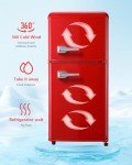 EUASOO 3.5 Cu.Ft Compact Refrigerator, Retro Fridge with Dual Door, Small Refrigerator with freezer,7 Level Adjustable Thermostat for Garage, Dorm,Bedroom, Office, Apartment-Red