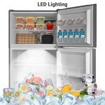 Techomey 13.9 Cu.Ft.Top Freezer Refrigerator, Frost Free Refrigerator with Freezer, 28" Compact Refrigerator, Garage Fridge, Standard Depth, Gallon Door Bins, LED Light, Stainless Steel