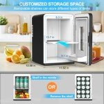 15 Liter Mini Fridge for Bedroom, Portable 110V AC/12V DC Power Small Mini Refrigerator for Office, Home, Car, Thermoelectric Electric Cooler and Warmer Tiny Fridge for Skincare, Food, Drinks