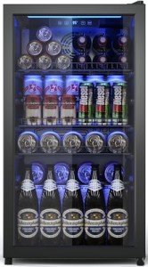 3.2 Cu.Ft Beverage Fridge, Mini Fridge With Glass Door, Beverage Cooler Refrigerator, Wine Drink Beer Fridge, Adjustable Shelves & Digital Temperature Display, 26 Bottle 128 Can