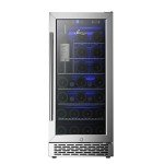 Sueno 15“ Built-In/Freestanding Wine Cooler Refrigerator 32 Bottles or 90 Cans Digital Touch Control Stainless Steel Mirror Glass Door W/Lock Temperature Memory Function Large Space Upright Storage